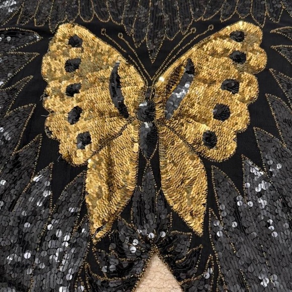 Vintage 80’s 100% Silk Shomax Sequin Butterfly Blouse Women’s XL Glam Festival - Picture 6 of 8